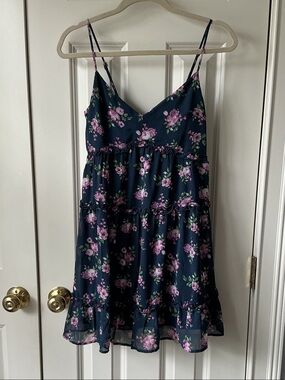 Trixxi Navy Dress with Pink Floral Print